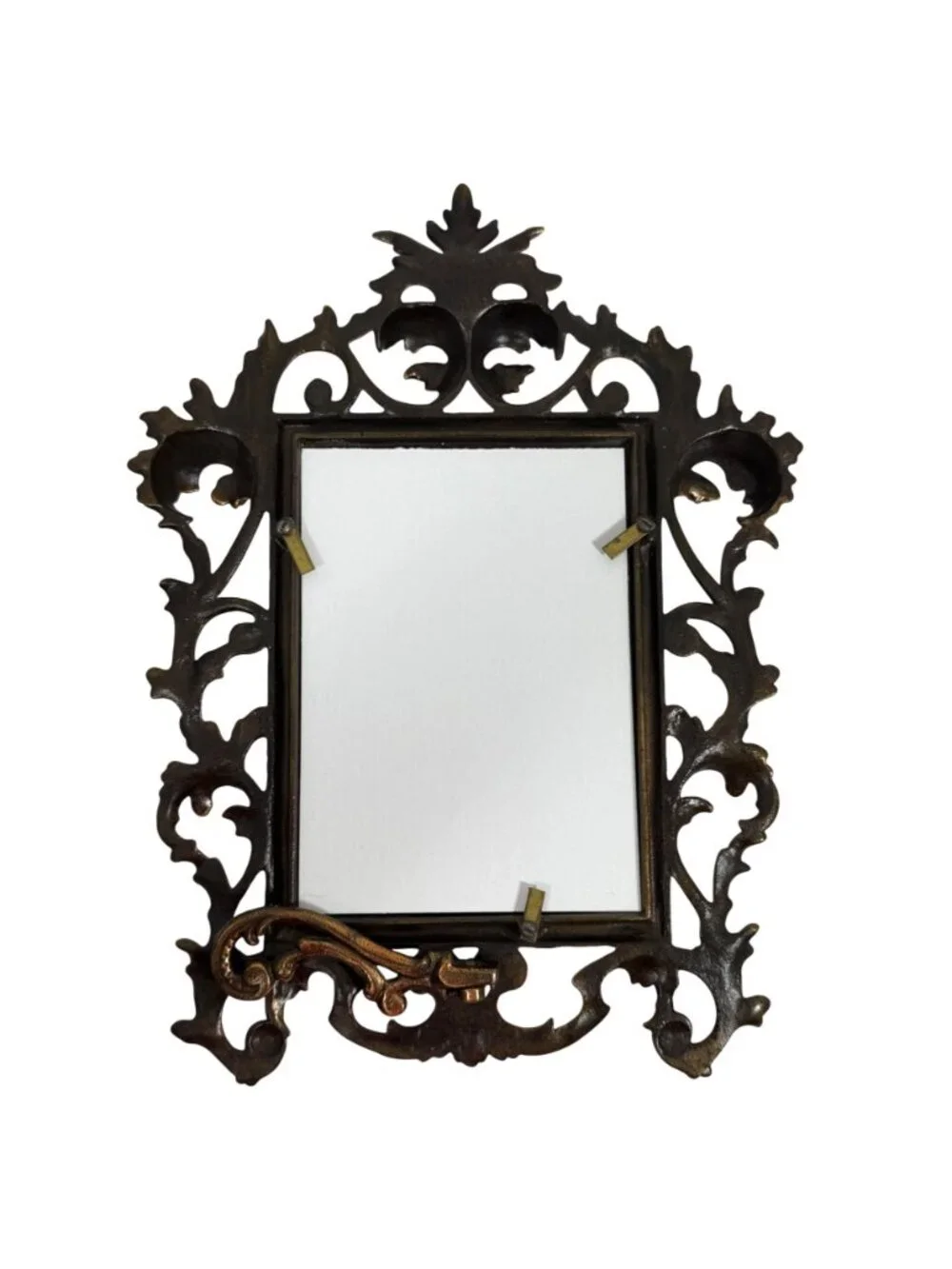 VTG Rococo Ornate Copper Tone Cast Metal Picture Frame Easel Back 4x6 Stamped